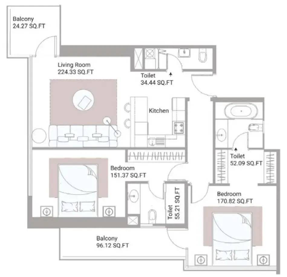 2 bed