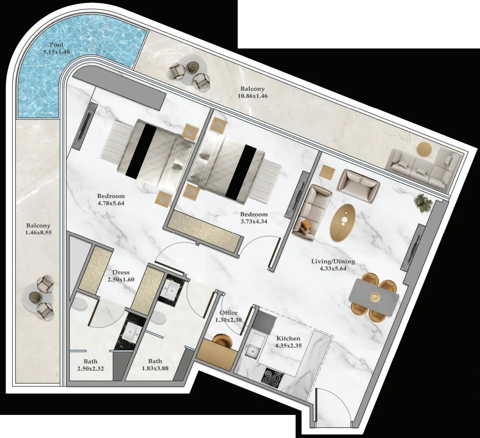 2 bed