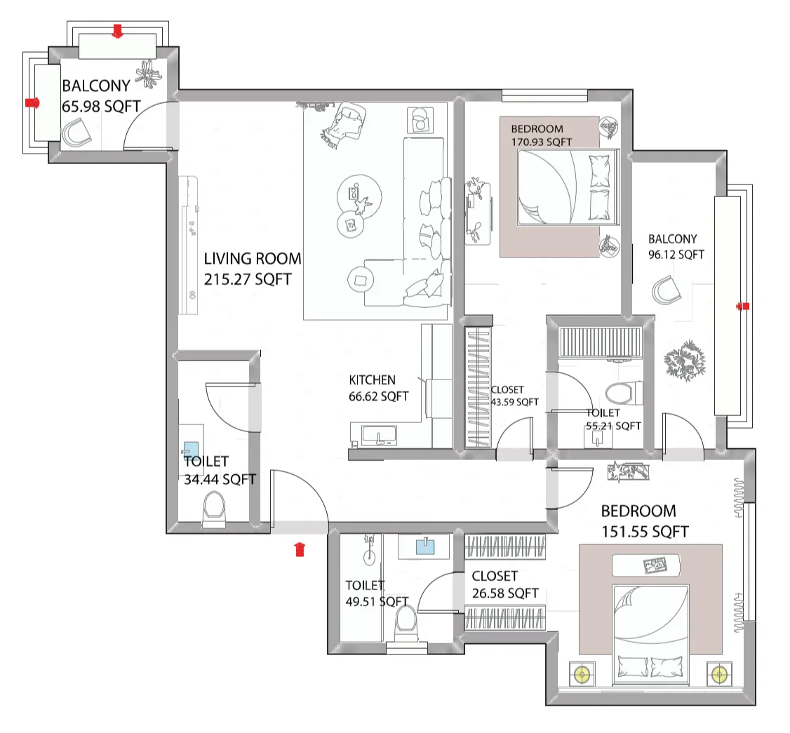 2 bed