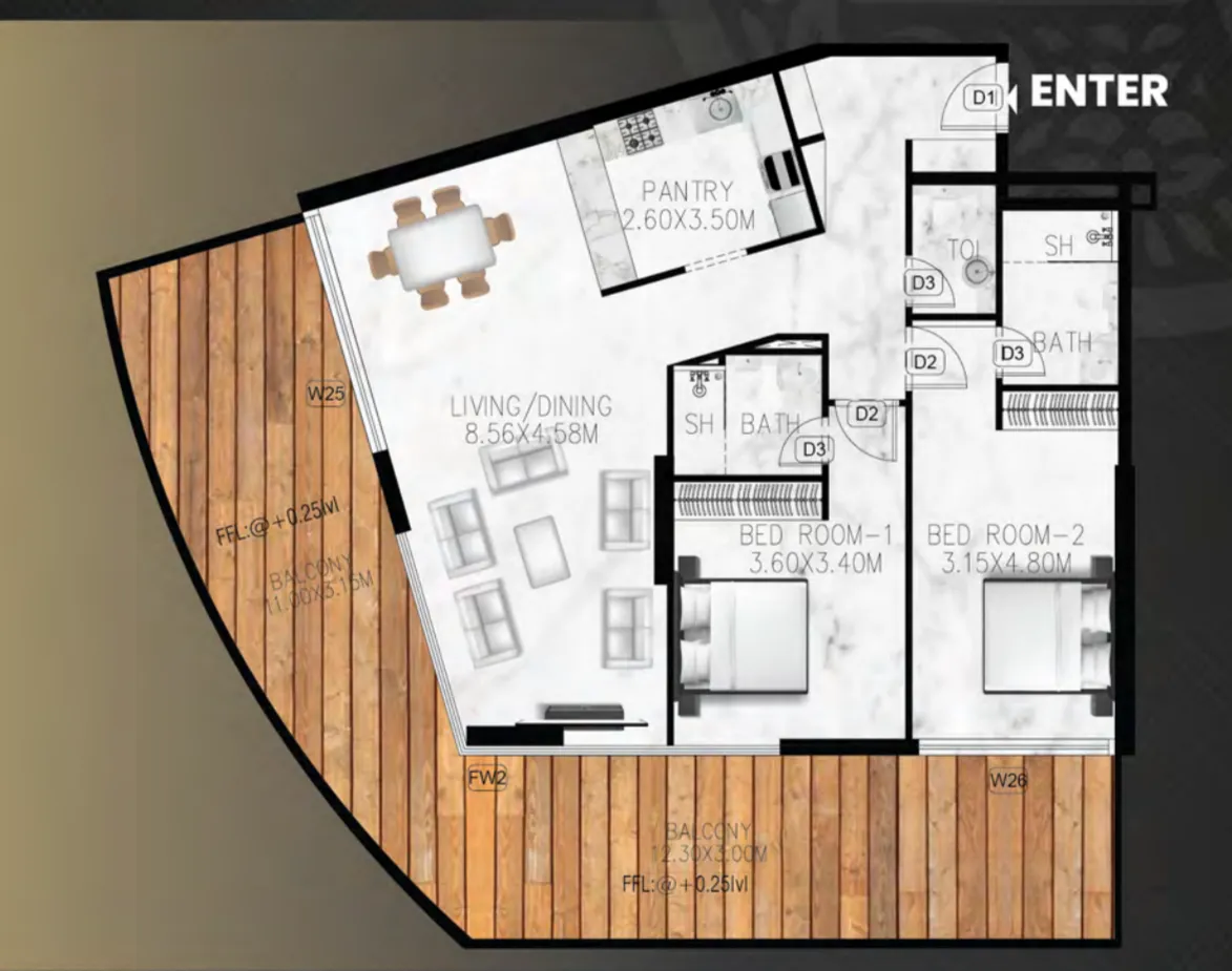 2 bed