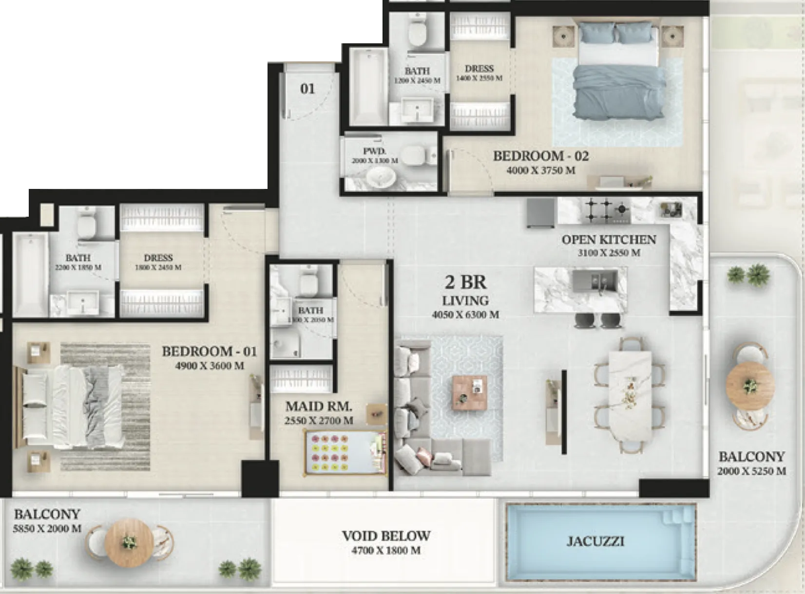 2 bed