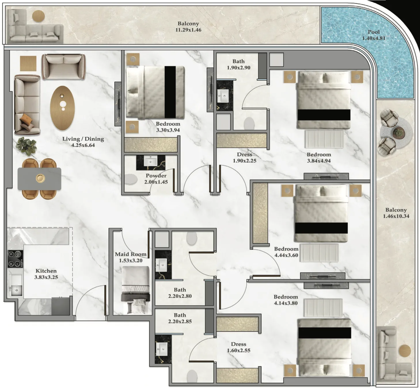 4 bed