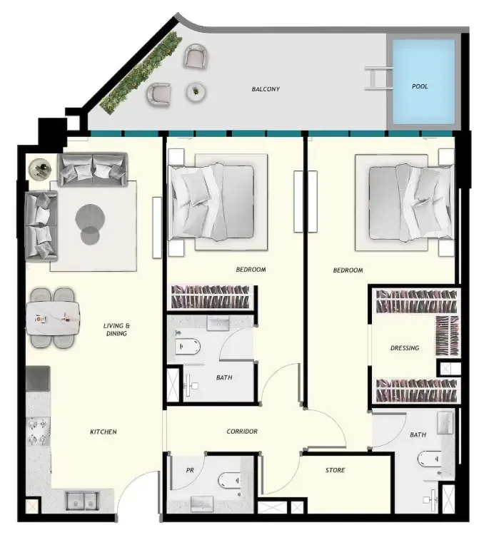 2 bed
