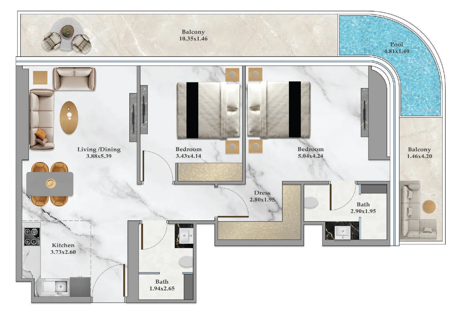 2 bed