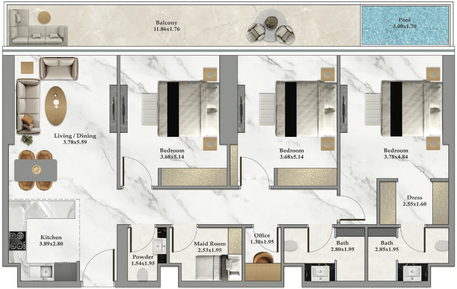 3 bed