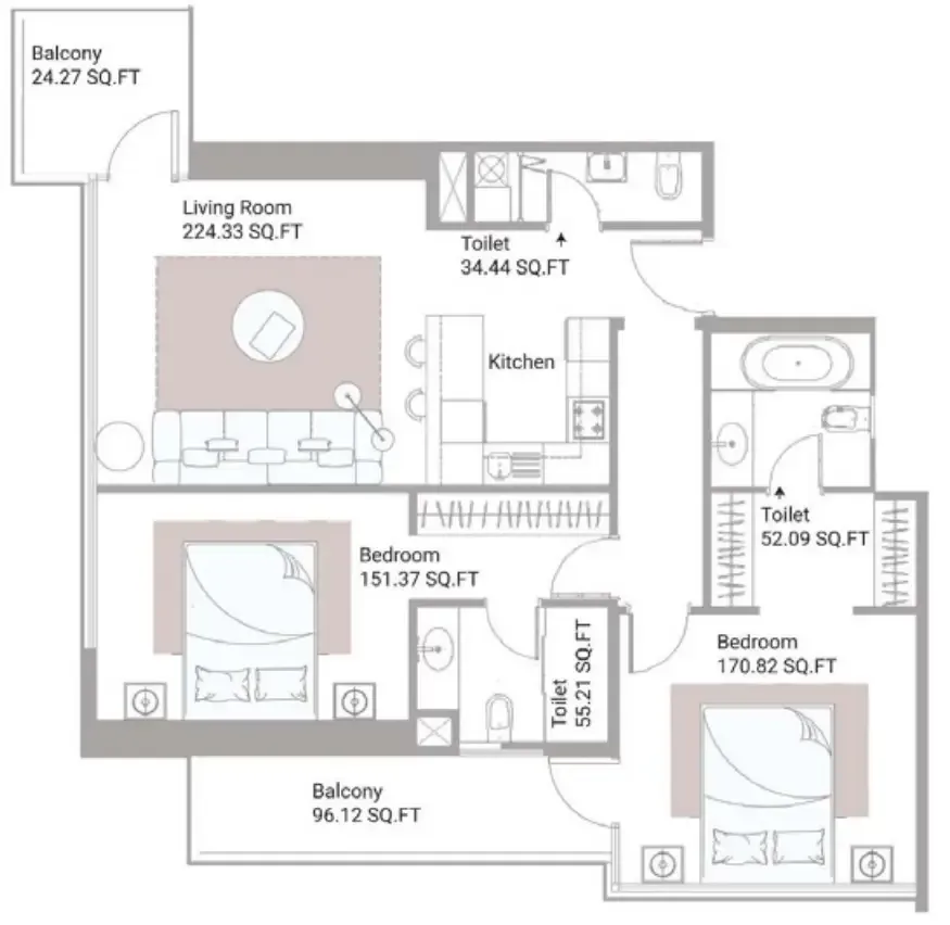 2 bed