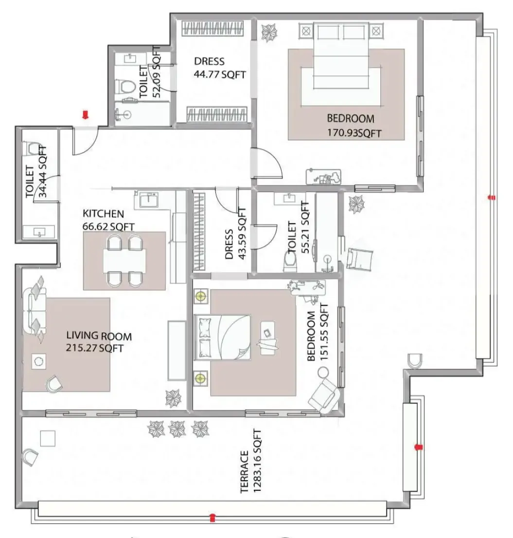 2 bed