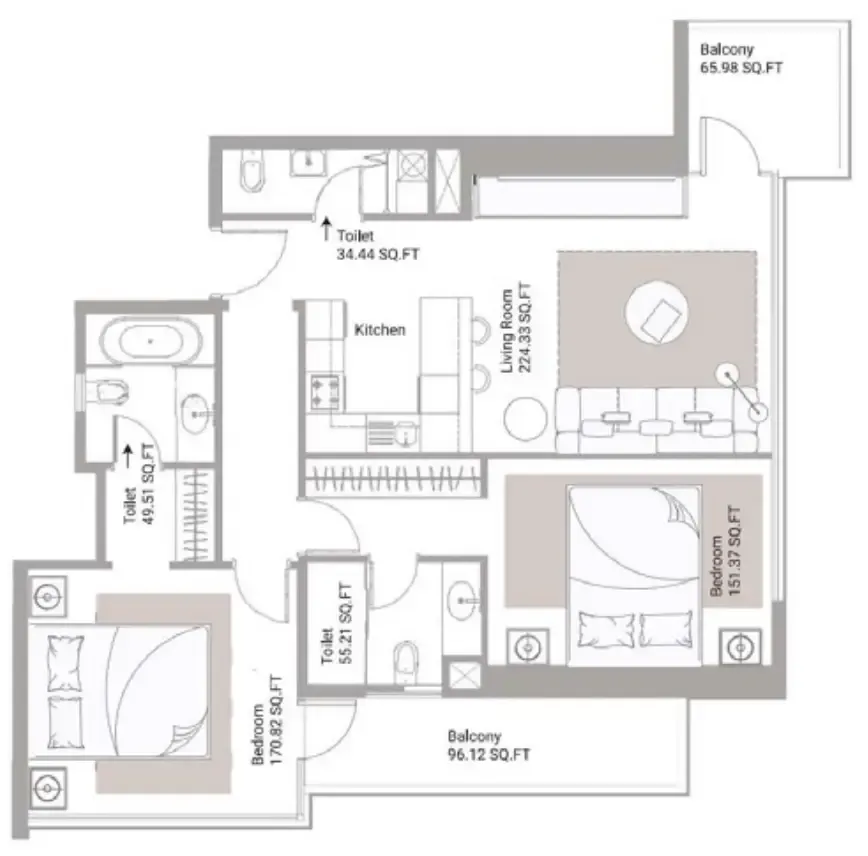2 bed