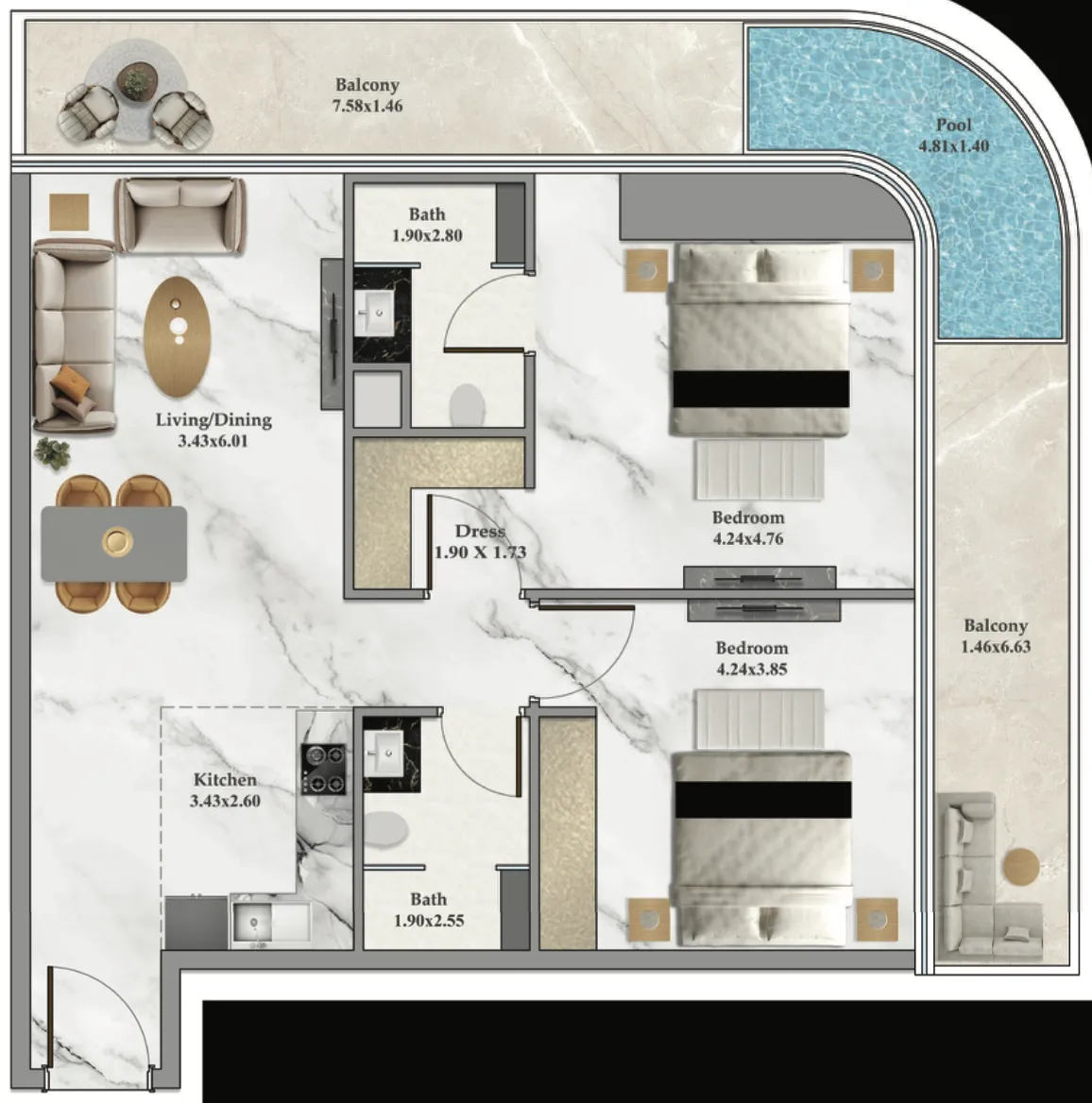 2 bed