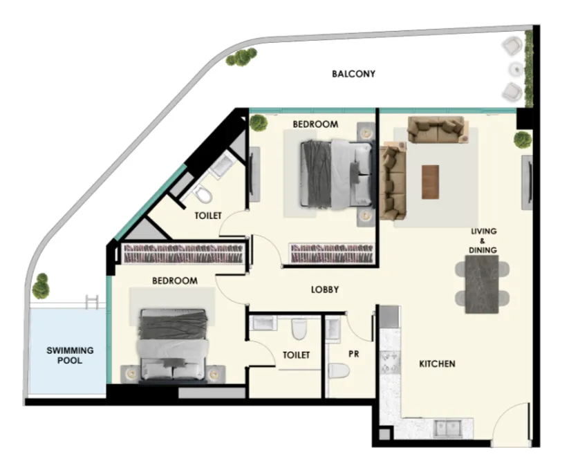 2 bed