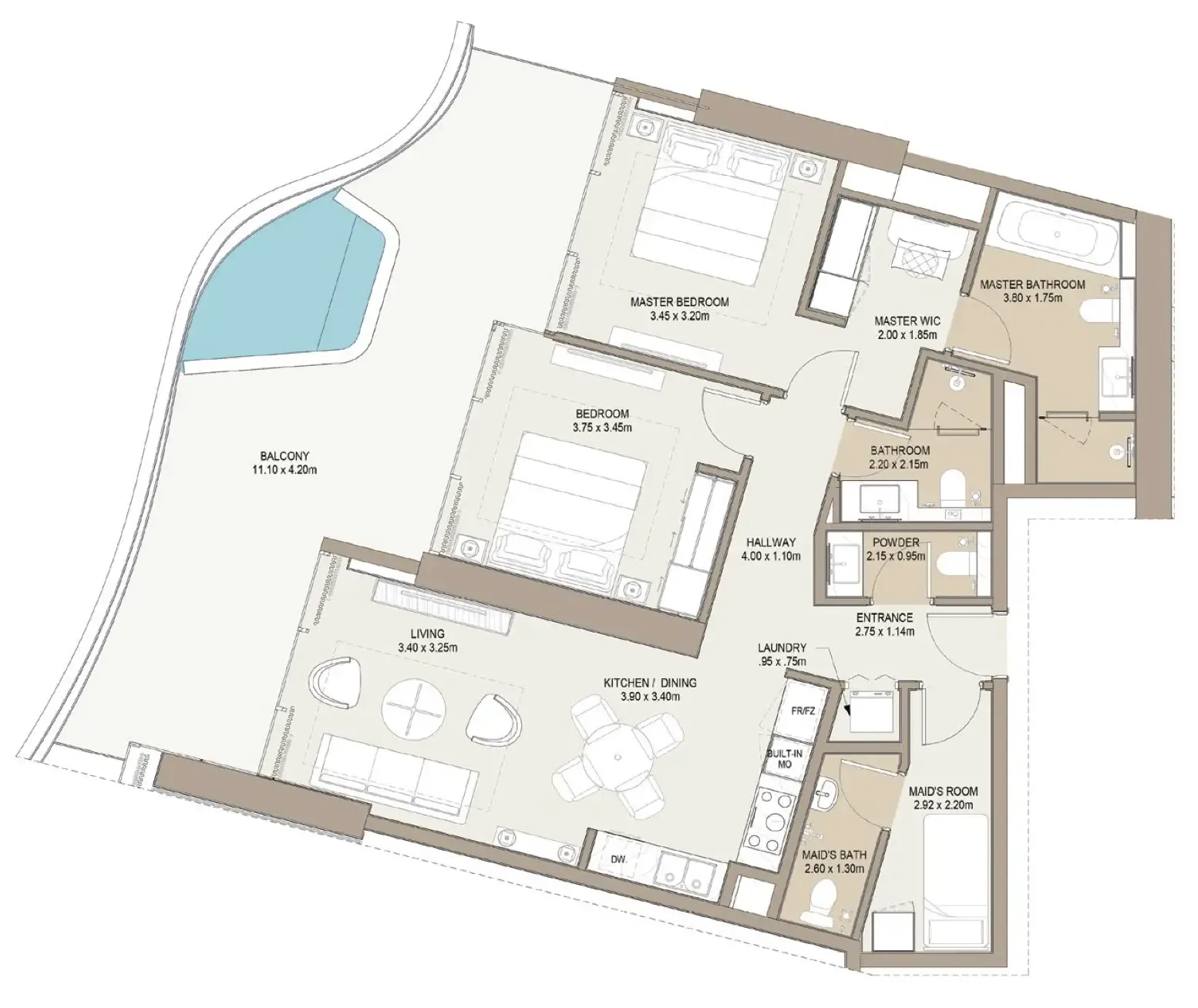 2 bed