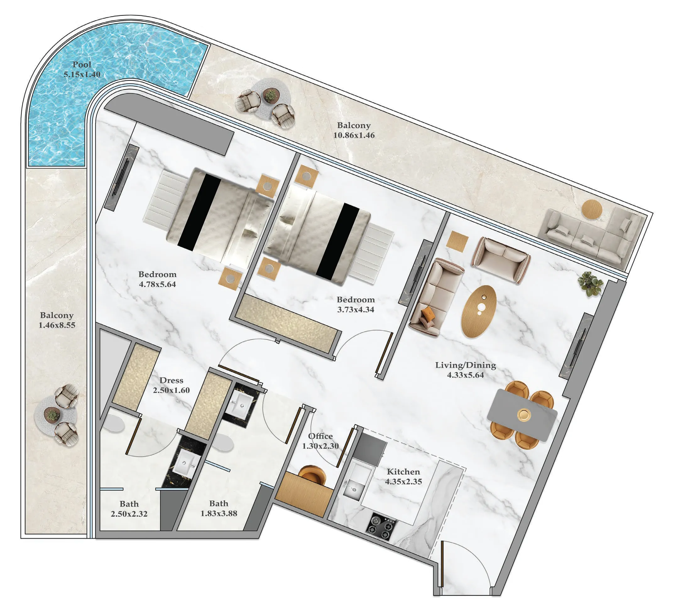 2 bed