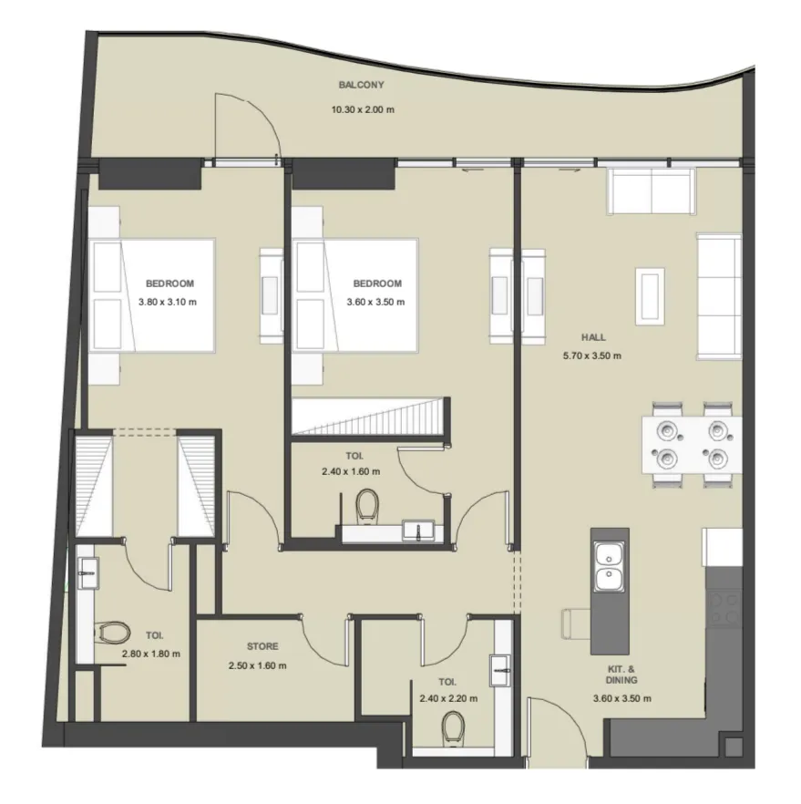 2 bed