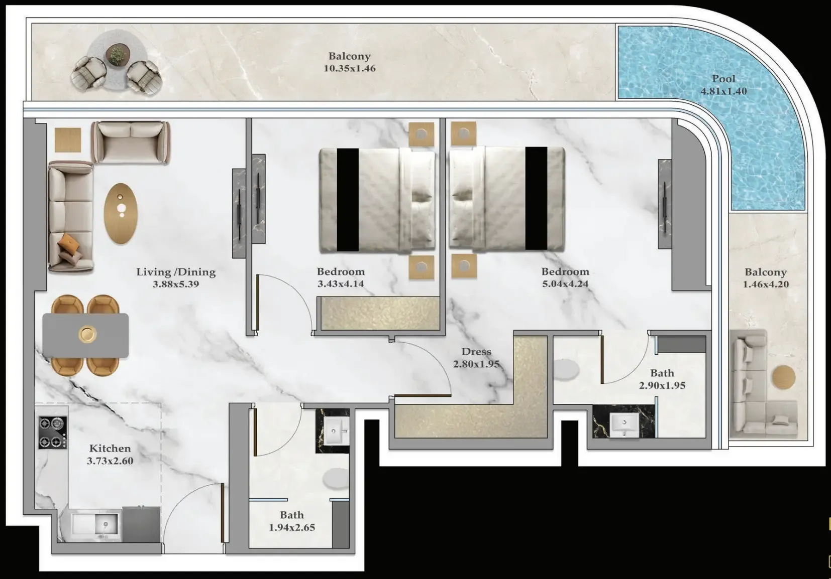 2 bed
