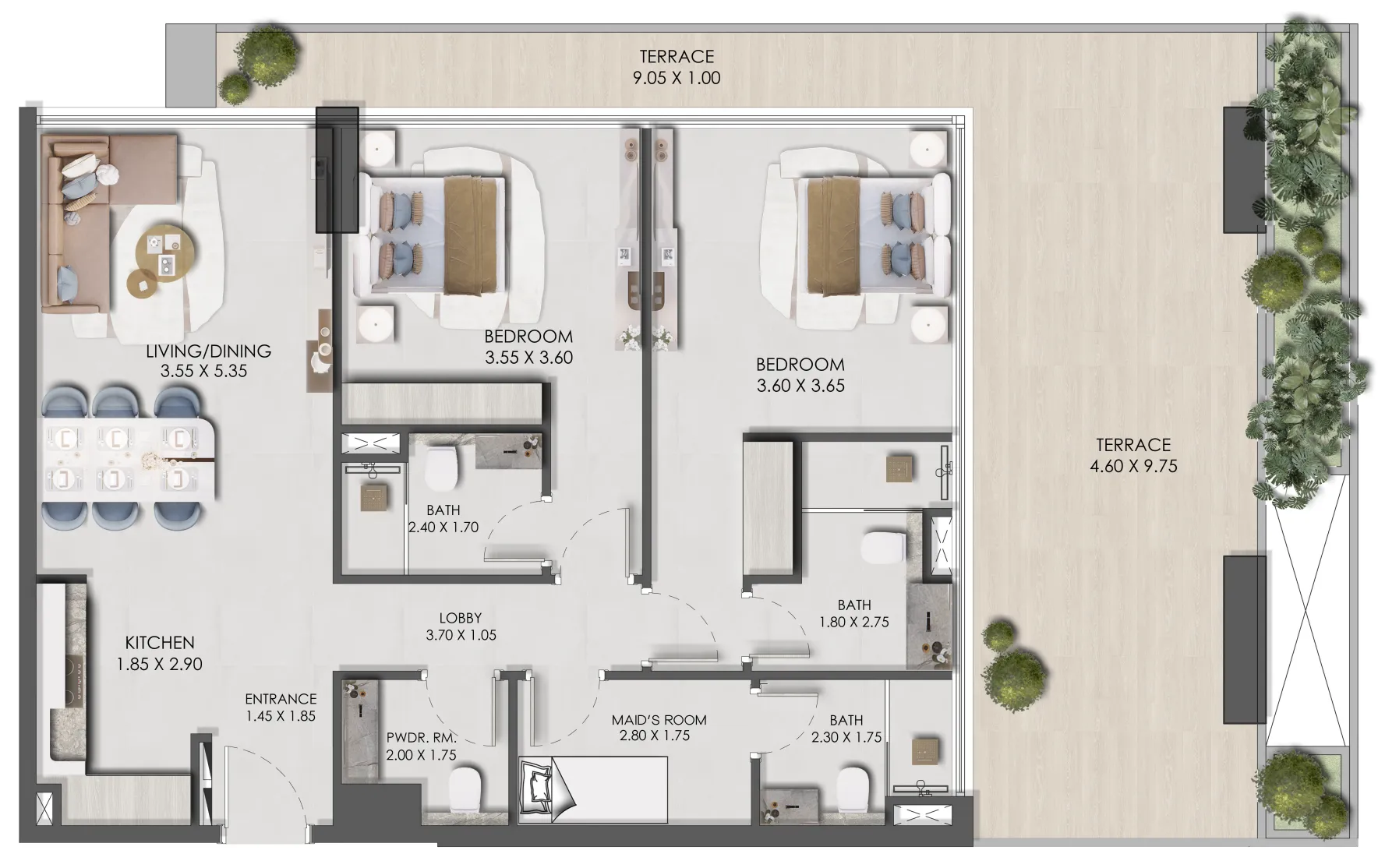 2 bed