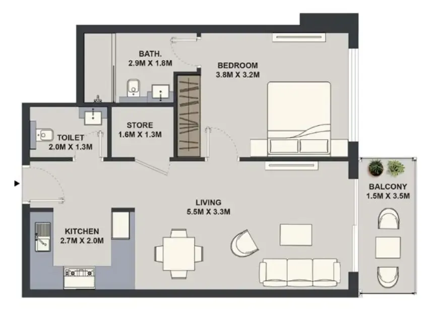 1 bed