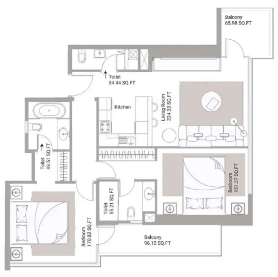 2 bed