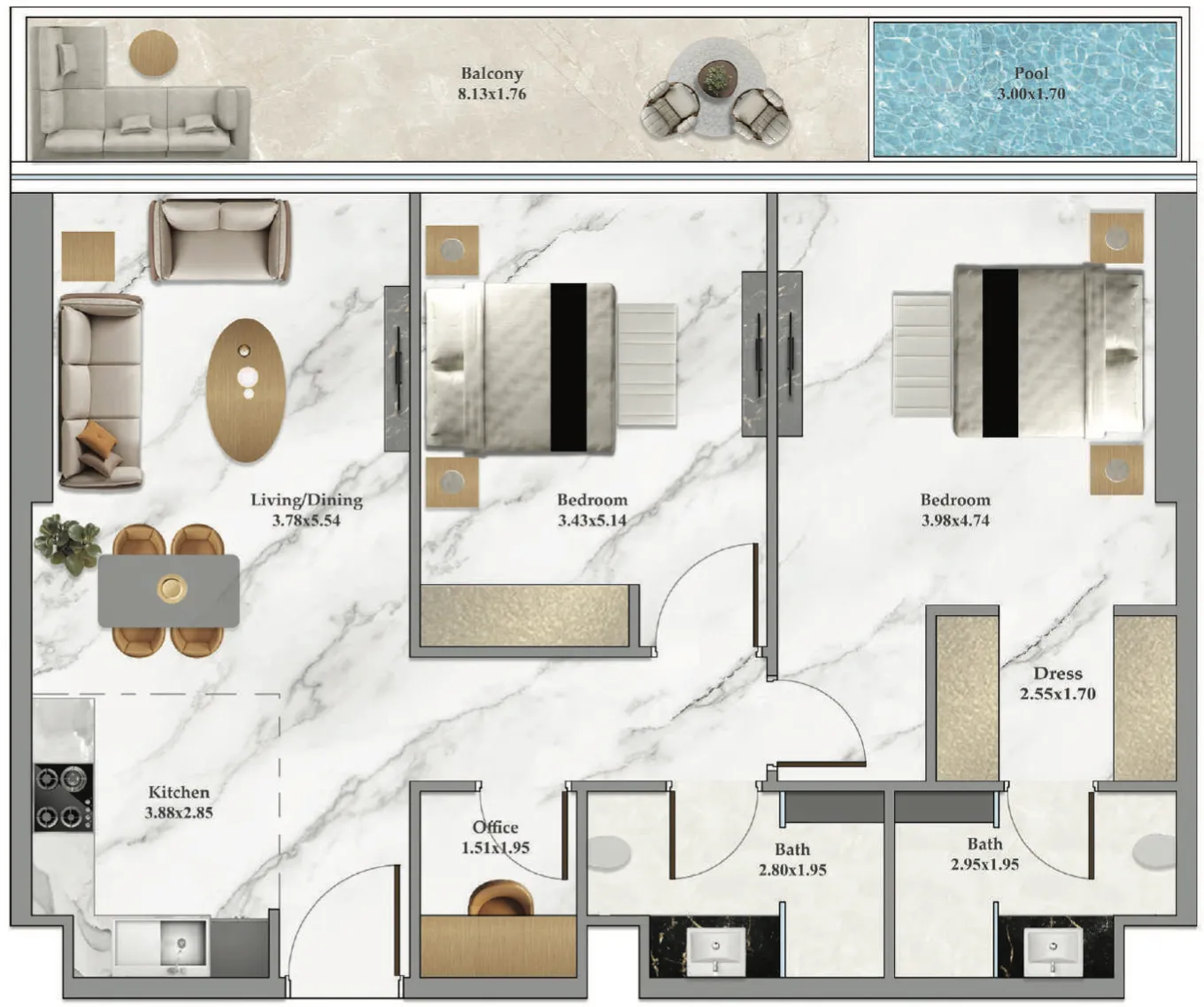 2 bed