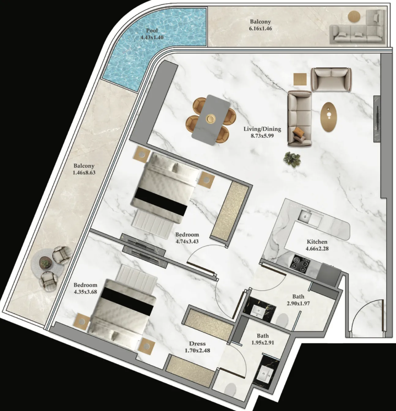 2 bed