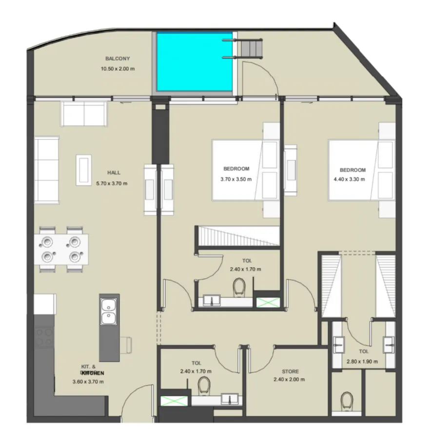 2 bed