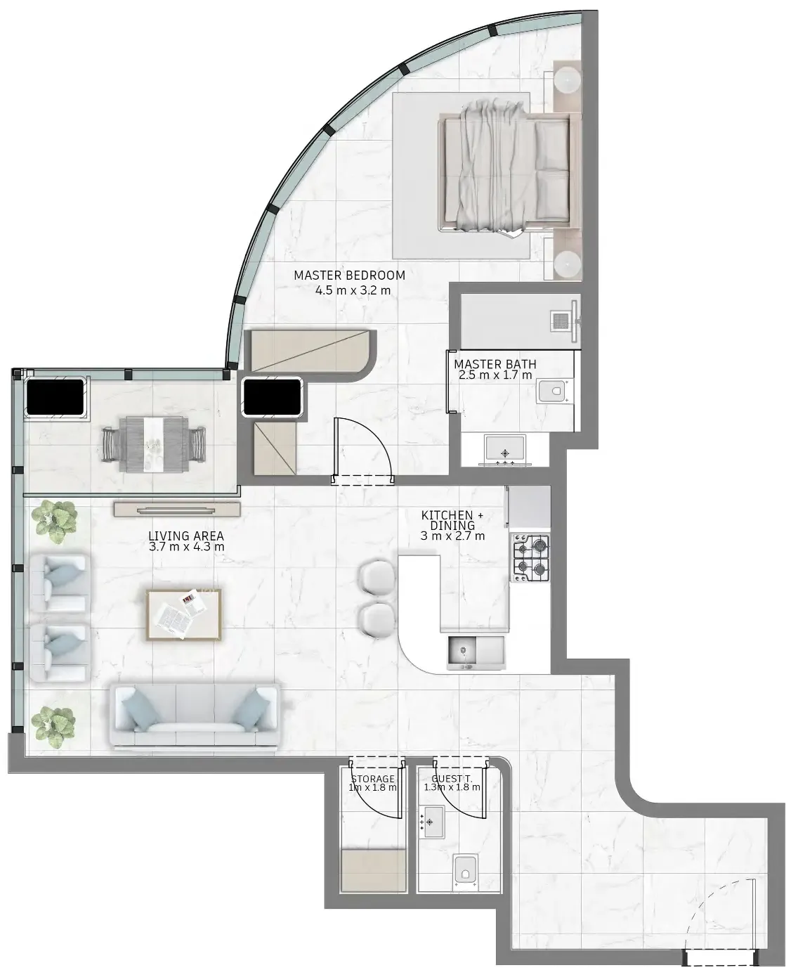 1 bed