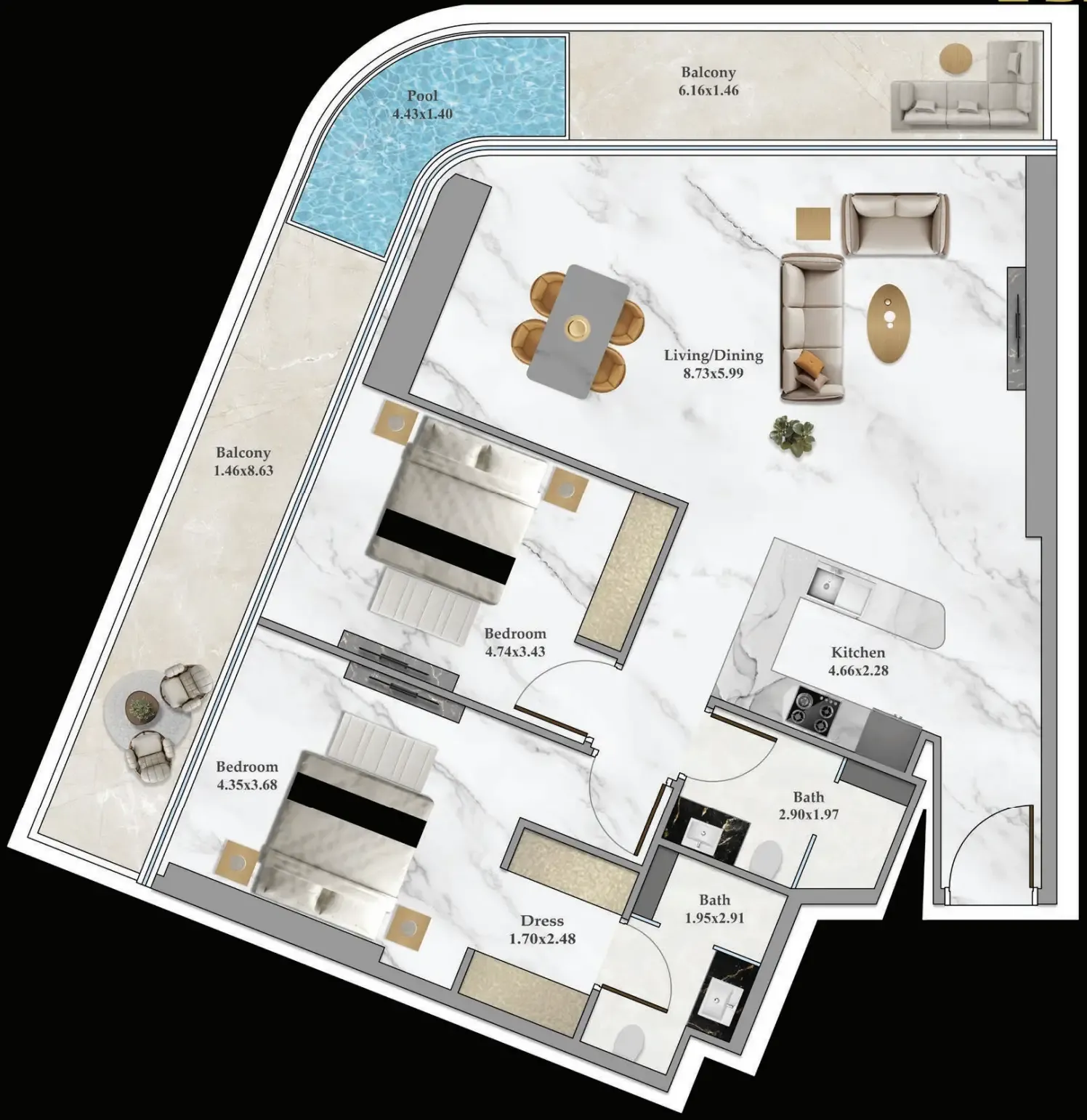 2 bed