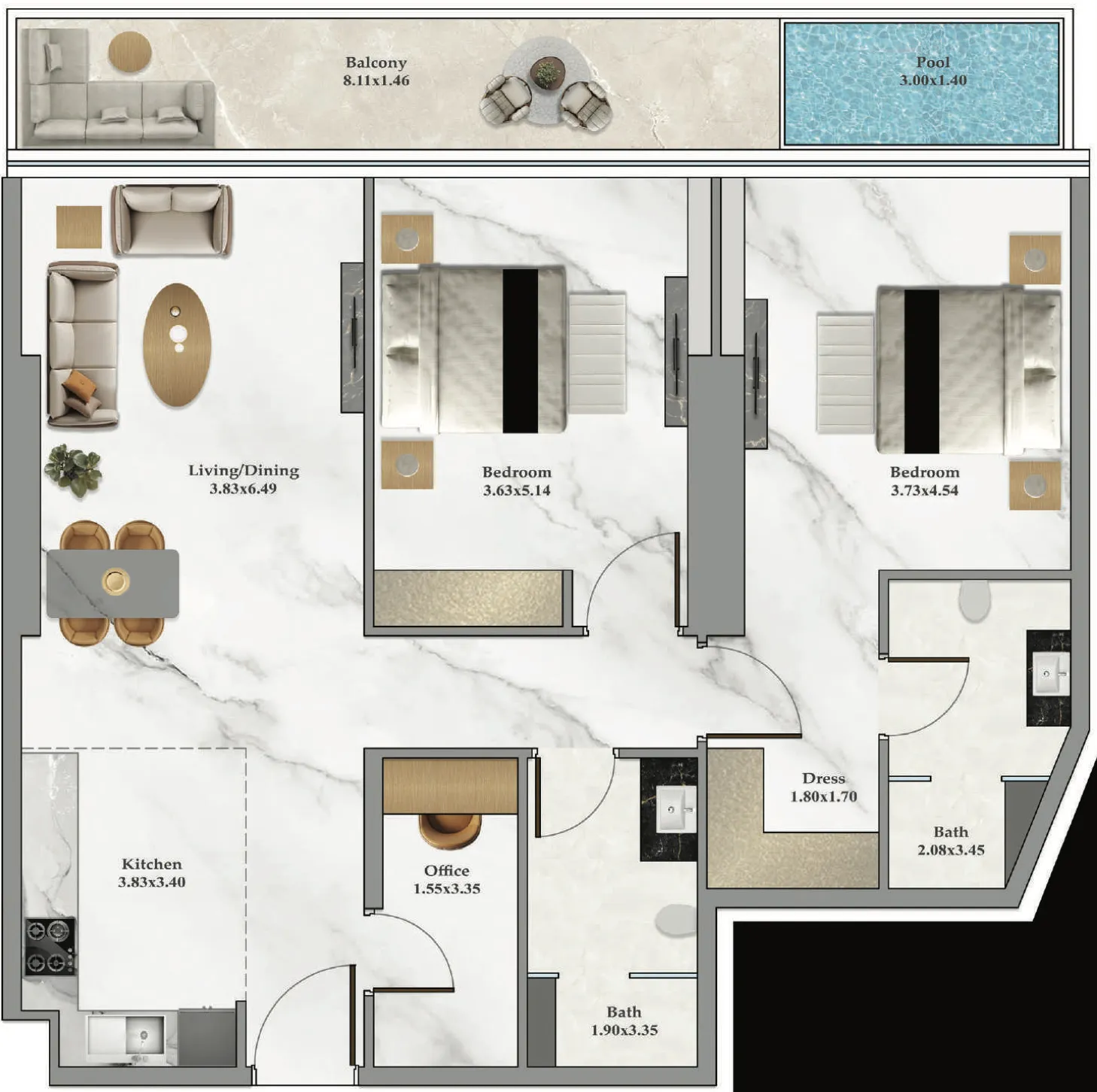 2 bed