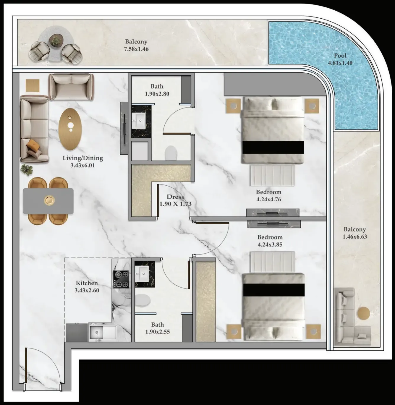 2 bed