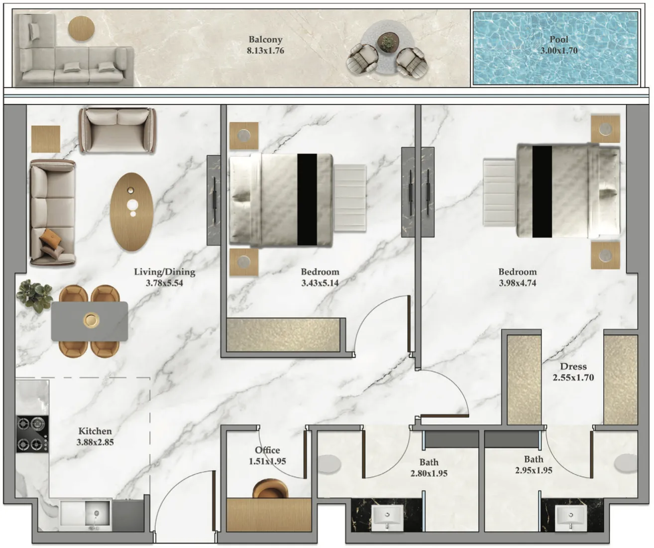 2 bed