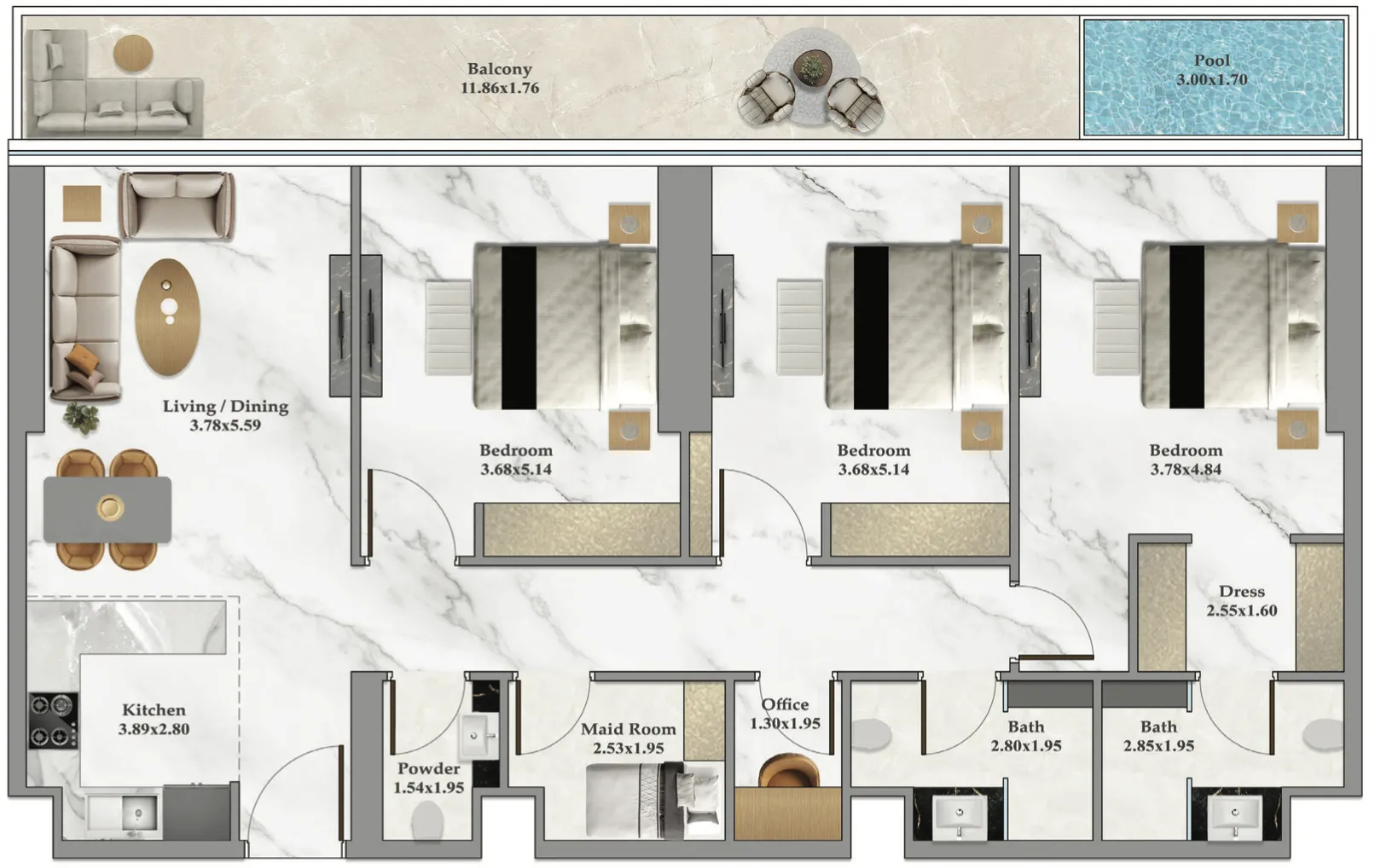 3 bed