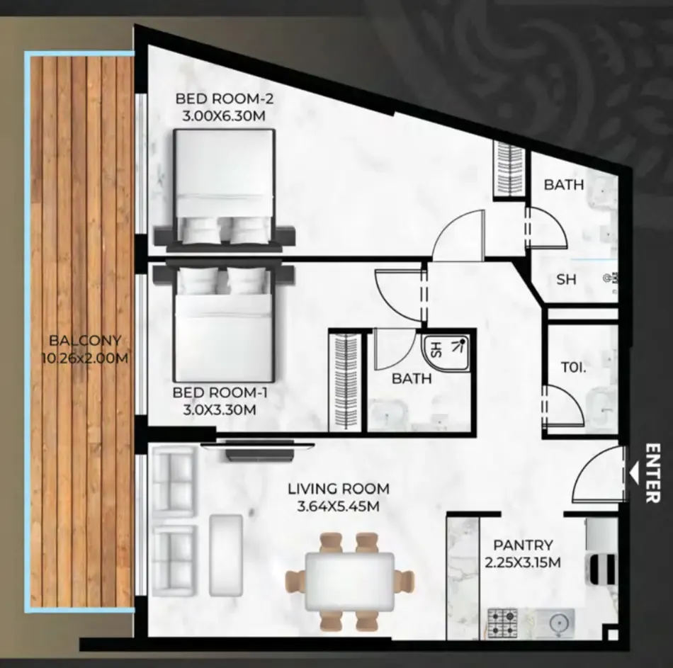 2 bed