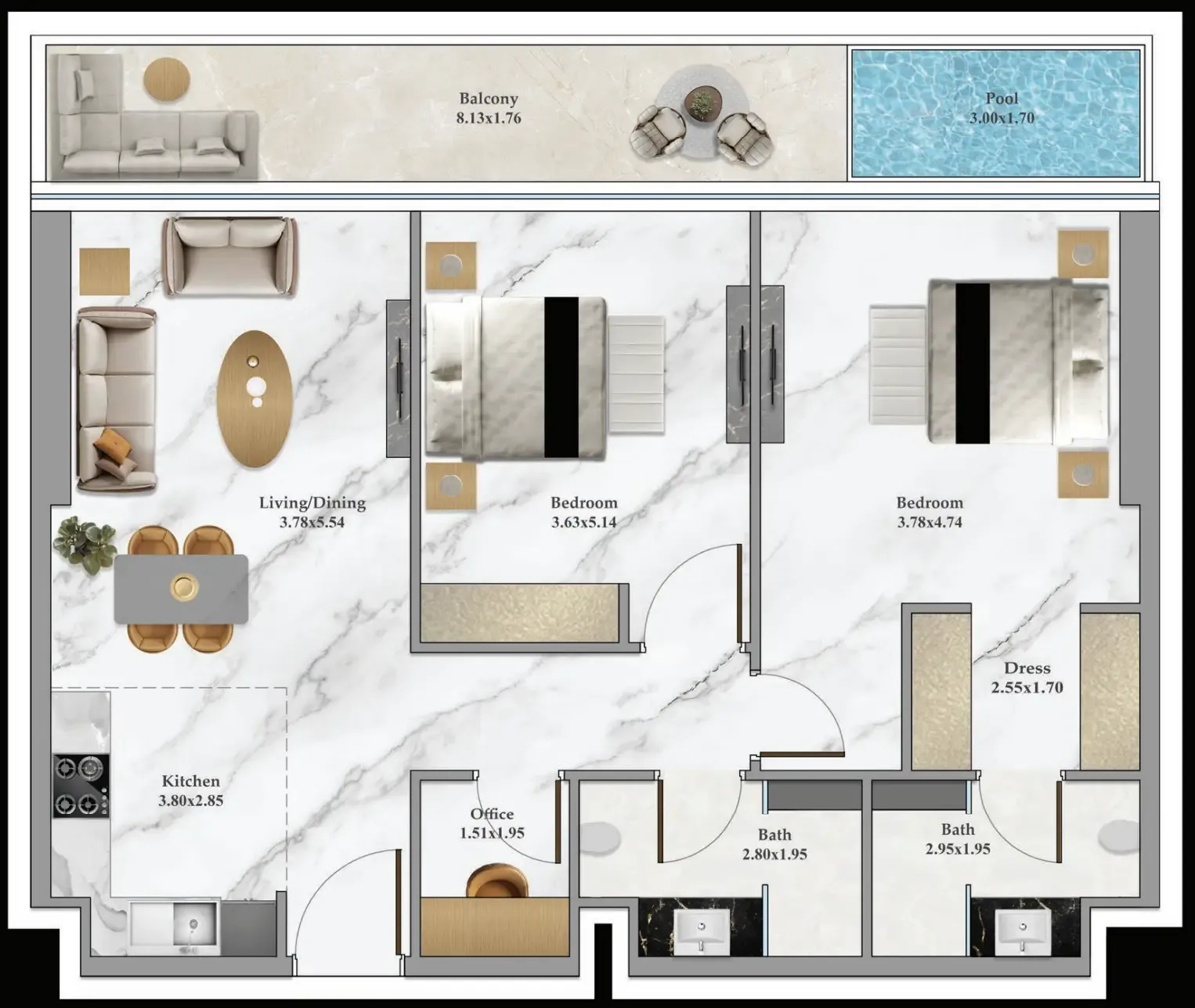 2 bed