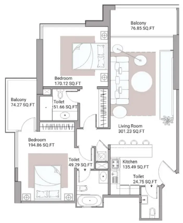 2 bed