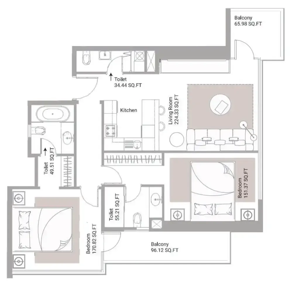 2 bed